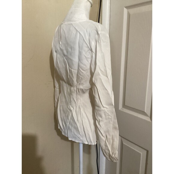 J. Crew Shirred Waist Top in Viscose Crepe Long Sleeve Ivory 8 - Picture 2 of 6